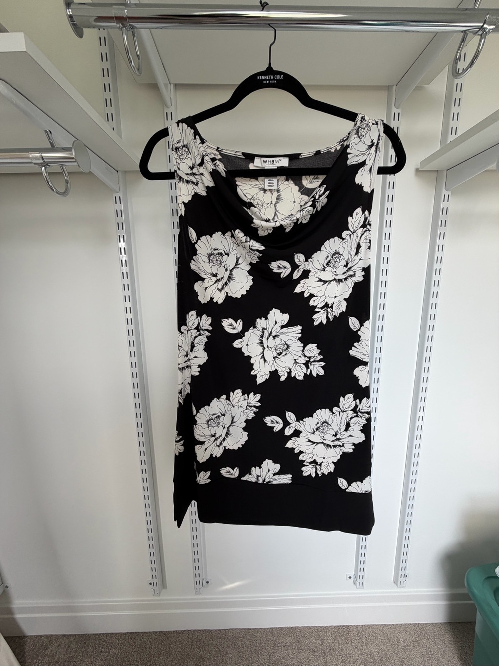 NWT White House Black Market Black & White Floral Cowl Neck Blouse